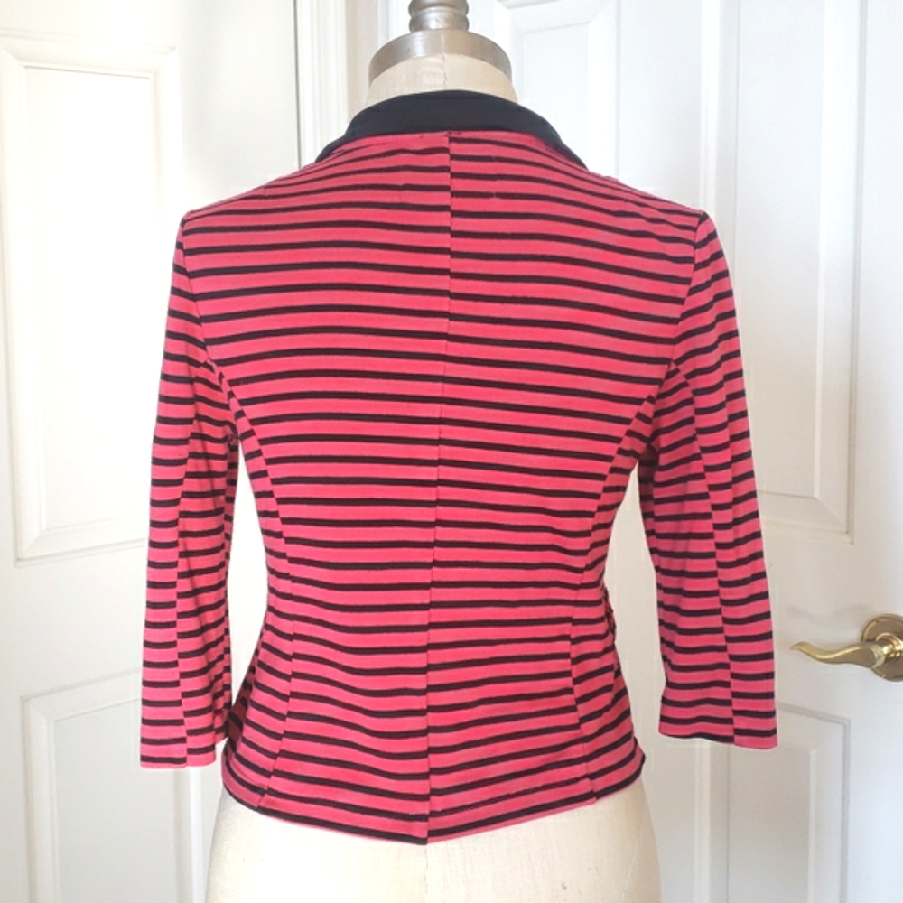Vintage Sans Souci 90s Red Black Striped Cropped Blazer Jacket • Soft Jersey • M - Picture 4 of 9